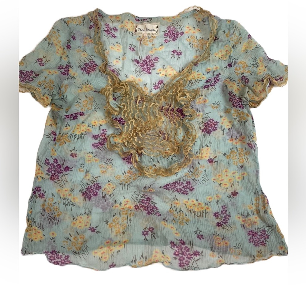 FREE PEOPLE women’s chiffon blouse, Romantic & Lacey ,small petite